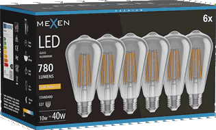 Mexen Vintis 6x žárovka filament LED E27, ST64, 10W, Teplá - 2200K, 780 lm, kouřová - L152-E27-1022-70x06