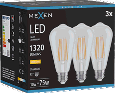 Mexen Vintis 3x LED žárovka s vláknem E27, ST64, 10W, Teplá - 2700K, 1320 lm, čirá - L152-E27-1027-00x03