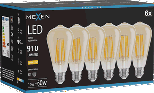 Mexen Vintis 6x žárovka filament LED E27, ST64, 10W, Teplá - 2700K, 910 lm, jantarová - L152-E27-1027-50x06