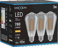 Mexen Vintis 3x Žárovka filament LED E27, ST64, 10W, Teplá - 2700K, 780 lm, kouřová - L152-E27-1027-70x03