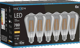 Mexen Vintis 6x žárovka filament LED E27, ST64, 10W, Teplá - 2700K, 780 lm, kouř - L152-E27-1027-70x06
