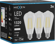 Mexen Vintis 3x Žárovka filament LED E27, ST64, 10W, Neutrální - 4000K, 1320 lm, čirá - L152-E27-1040-00x03