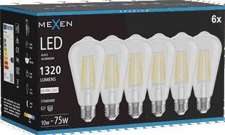 Mexen Vintis 6x žárovka filament LED E27, ST64, 10W, Neutrální - 4000K, 1320 lm, čirá - L152-E27-1040-00x06