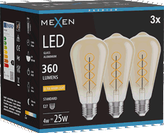 Mexen Vintis 3x žárovka filament spirála LED E27, ST64, 4W, Teplá - 2200K, 360 lm, jantarová - L162-E27-0422-50x03