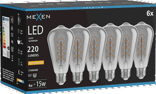 Mexen Vintis 6x žárovka filament spirála LED E27, ST64, 4W, Teplá - 2200K, 220 lm, smoke - L162-E27-0422-70x06