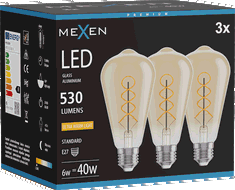 Mexen Vintis 3x žárovka filament spirála LED E27, ST64, 6W, Teplá - 2200K, 530 lm, amber - L162-E27-0622-50x03