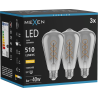Mexen Vintis 3x Žárovka filament spirála LED E27, ST64, 6W, Teplá - 2700K, 510 lm, kouřová - L162-E27-0627-70x03