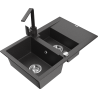 Mexen Gaspar granitový dřez 1,5komorový s odkapávačem a kuchyňskou baterií Rita, černý skvrnitý - 6507-76-670300-76
