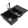 Mexen Gaspar granitový dřez 1,5komorový s odkapávačem a kuchyňskou baterií Rita, černý - 6507-77-670300-00