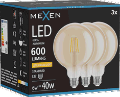 Mexen Vintis 3x žárovka filament LED E27, G125, 6W, Teplá - 2200K, 600 lm, jantarová - L158-E27-0622-50x03