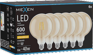 Mexen Vintis 6x Žárovka filament LED E27, G125, 6W, Teplá - 2200K, 600 lm, jantarová - L158-E27-0622-50x06