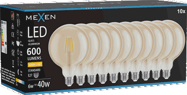 Mexen Vintis 10x žárovka filament LED E27, G125, 6W, Teplá - 2700K, 600 lm, amber - L158-E27-0627-50x10