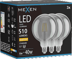 Mexen Vintis 3x LED žárovka filament E27, G125, 6W, Teplá - 2700K, 510 lm, kouřová - L158-E27-0627-70x03
