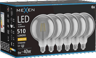 Mexen Vintis 6x žárovka filament LED E27, G125, 6W, Teplá - 2700K, 510 lm, kouřová - L158-E27-0627-70x06