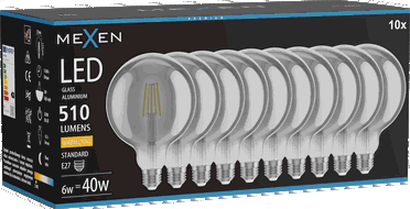 Mexen Vintis 10x žárovka filament LED E27, G125, 6W, Teplá - 2700K, 510 lm, kouřová - L158-E27-0627-70x10