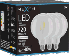 Mexen Vintis 3x žárovka filament LED E27, G125, 6W, Neutrální - 4000K, 720 lm, čirá - L158-E27-0640-00x03