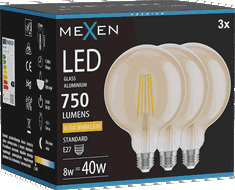 Mexen Vintis 3x Žárovka filament LED E27, G125, 8W, Teplá - 2200K, 750 lm, jantarová - L158-E27-0822-50x03