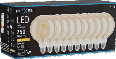 Mexen Vintis 10x žárovka filament LED E27, G125, 8W, Teplá - 2200K, 750 lm, jantarová - L158-E27-0822-50x10