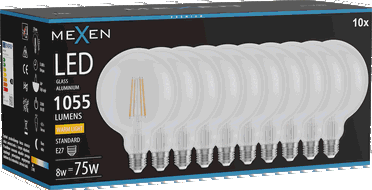 Mexen Vintis 10x Žárovka filament LED E27, G125, 8W, Teplá - 2700K, 1055 lm, čirá - L158-E27-0827-00x10