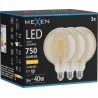 Mexen Vintis 3x LED filamentová žárovka E27, G125, 8W, Teplá - 2700K, 750 lm, jantarová - L158-E27-0827-50x03