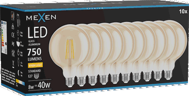Mexen Vintis 10x Žárovka filament LED E27, G125, 8W, Teplá - 2700K, 750 lm, jantarová - L158-E27-0827-50x10