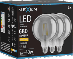 Mexen Vintis 3x LED vlákna žárovka E27, G125, 8W, Teplá - 2700K, 680 lm, kouřová - L158-E27-0827-70x03