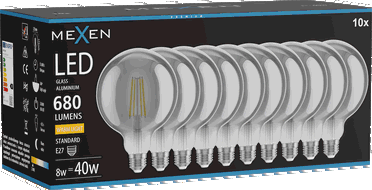 Mexen Vintis 10x Žárovka filament LED E27, G125, 8W, Teplá - 2700K, 680 lm, kouřová - L158-E27-0827-70x10