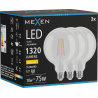 Mexen Vintis 3x LED filamentová žárovka E27, G125, 10W, Teplá - 2700K, 1320 lm, čirá - L158-E27-1027-00x03