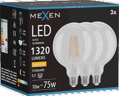 Mexen Vintis 3x LED filamentová žárovka E27, G125, 10W, Teplá - 2700K, 1320 lm, čirá - L158-E27-1027-00x03
