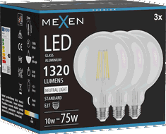 Mexen Vintis 3x žárovka filament LED E27, G125, 10W, Neutrální - 4000K, 1320 lm, čirá - L158-E27-1040-00x03