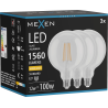 Mexen Vintis 3x žárovka filament LED E27, G125, 12W, Teplá - 2700K, 1560 lm, čirá - L158-E27-1227-00x03