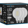 Mexen Vintis 3x LED filamentová žárovka E27, G125, 12W, Neutrální - 4000K, 1560 lm, čirá - L158-E27-1240-00x03