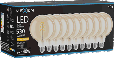 Mexen Vintis 10x žárovka filament spirála LED E27, G125, 6W, Teplá - 2200K, 530 lm, jantarová - L168-E27-0622-50x10