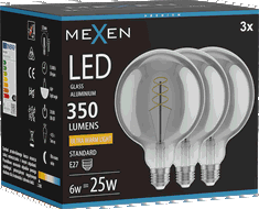 Mexen Vintis 3x Žárovka filament spirála LED E27, G125, 6W, Teplá - 2200K, 350 lm, smoke - L168-E27-0622-70x03