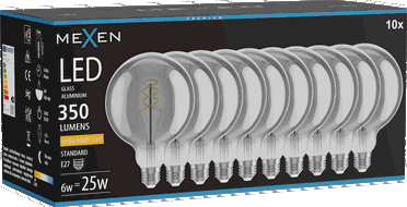 Mexen Vintis 10x Žárovka filament spirála LED E27, G125, 6W, Teplá - 2200K, 350 lm, smoke - L168-E27-0622-70x10
