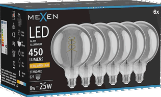 Mexen Vintis 6x žárovka filament spirála LED E27, G125, 8W, Teplá - 2200K, 450 lm, kouřová - L168-E27-0822-70x06