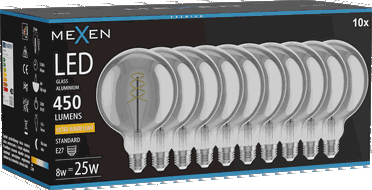 Mexen Vintis 10x Žárovka filament spirála LED E27, G125, 8W, Teplá - 2200K, 450 lm, kouřová - L168-E27-0822-70x10