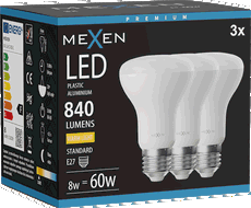 Mexen Nova 3x LED žárovka E27, R63, 8W, Teplá - 3000K, 840 lm - L104-E27-0830-01x03