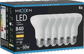Mexen Nova 6x LED žárovka E27, R63, 8W, Teplá - 3000K, 840 lm - L104-E27-0830-01x06