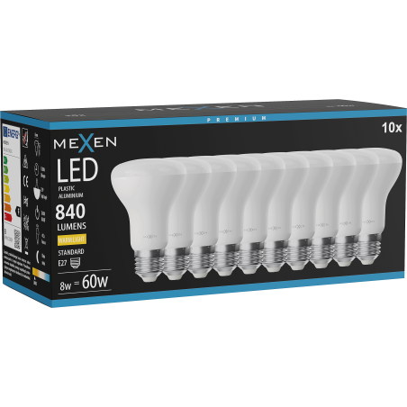 Mexen Nova 10x LED žárovka E27, R63, 8W, Teplá - 3000K, 840 lm - L104-E27-0830-01x10