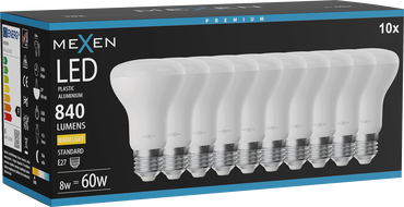 Mexen Nova 10x LED žárovka E27, R63, 8W, Teplá - 3000K, 840 lm - L104-E27-0830-01x10