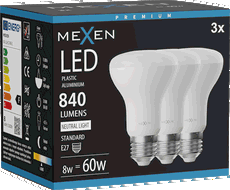 Mexen Nova 3x LED žárovka E27, R63, 8W, Neutrální - 4000K, 840 lm - L104-E27-0840-01x03