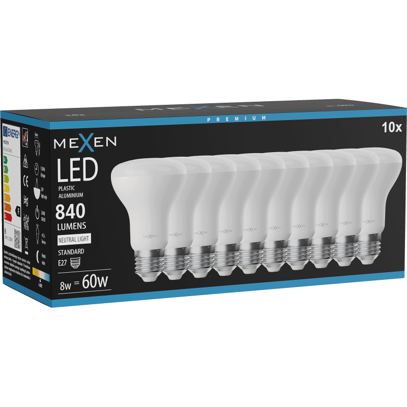 Mexen Nova 10x LED žárovka E27, R63, 8W, Neutrální - 4000K, 840 lm - L104-E27-0840-01x10