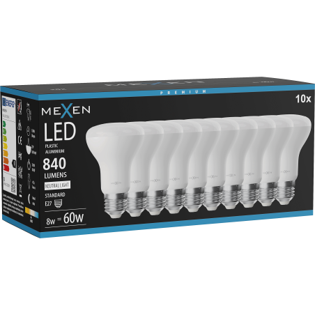 Mexen Nova 10x LED žárovka E27, R63, 8W, Neutrální - 4000K, 840 lm - L104-E27-0840-01x10