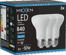 Mexen Nova 3x LED žárovka E27, R63, 8W, Studená - 6500K, 840 lm - L104-E27-0865-01x03