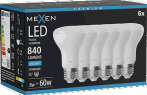 Mexen Nova 6x Žárovka LED E27, R63, 8W, Studená - 6500K, 840 lm - L104-E27-0865-01x06