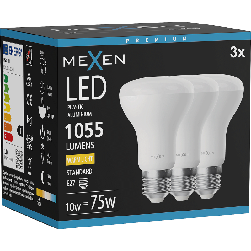 Mexen Nova 3x LED žárovka E27, R63, 10W, Teplá - 3000K, 1055 lm - L104-E27-1030-01x03