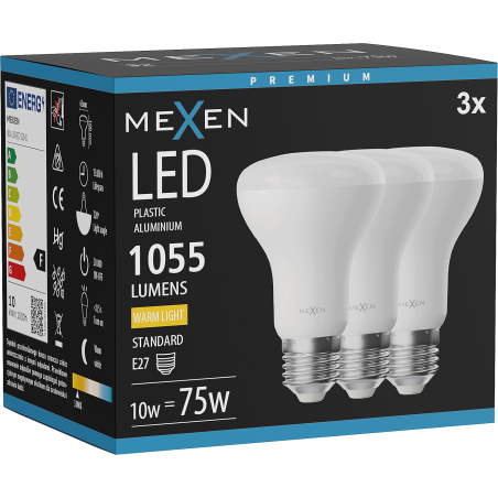 Mexen Nova 3x LED žárovka E27, R63, 10W, Teplá - 3000K, 1055 lm - L104-E27-1030-01x03