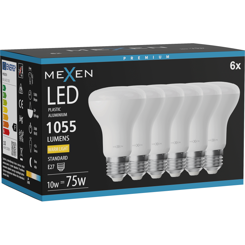 Mexen Nova 6x LED žárovka E27, R63, 10W, Teplá - 3000K, 1055 lm - L104-E27-1030-01x06