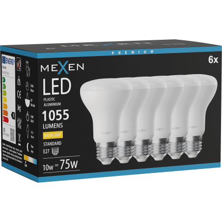 Mexen Nova 6x LED žárovka E27, R63, 10W, Teplá - 3000K, 1055 lm - L104-E27-1030-01x06